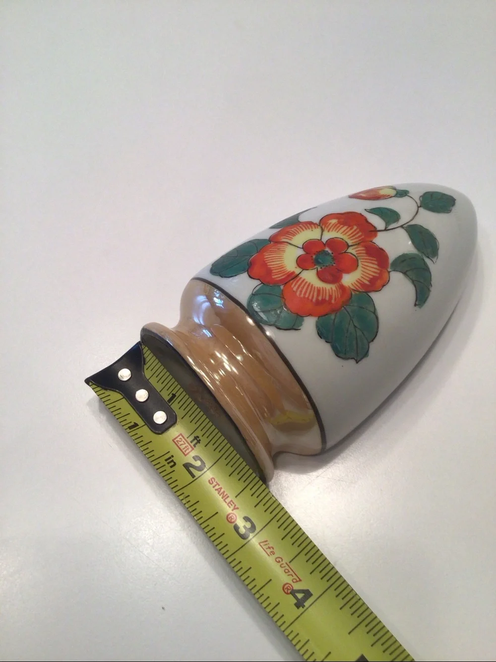 Vintage Japan Lusterware Wall Pocket Vase Hand Painted Flower Glossy Peach